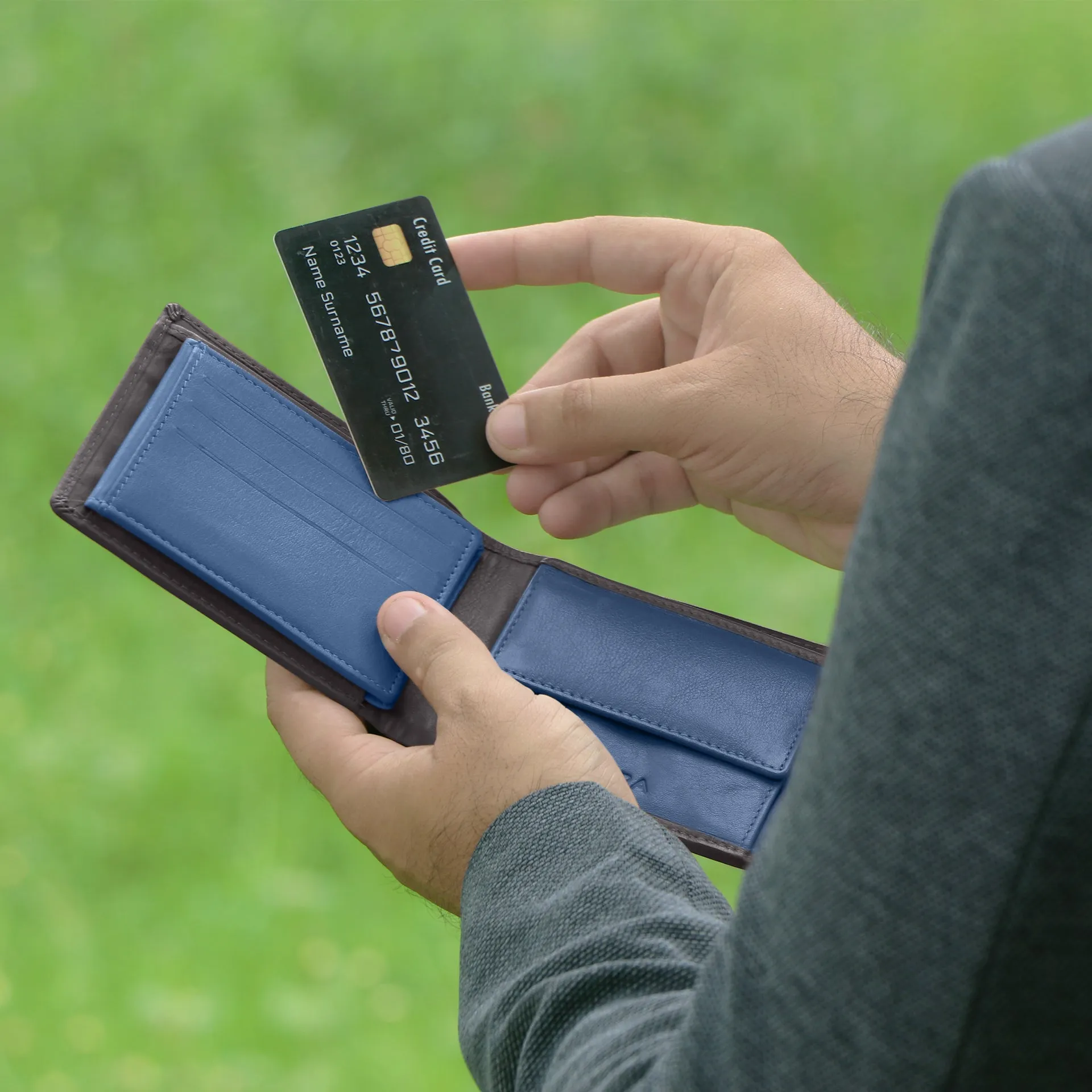 10090 Brown & Blue Bifold Wallet