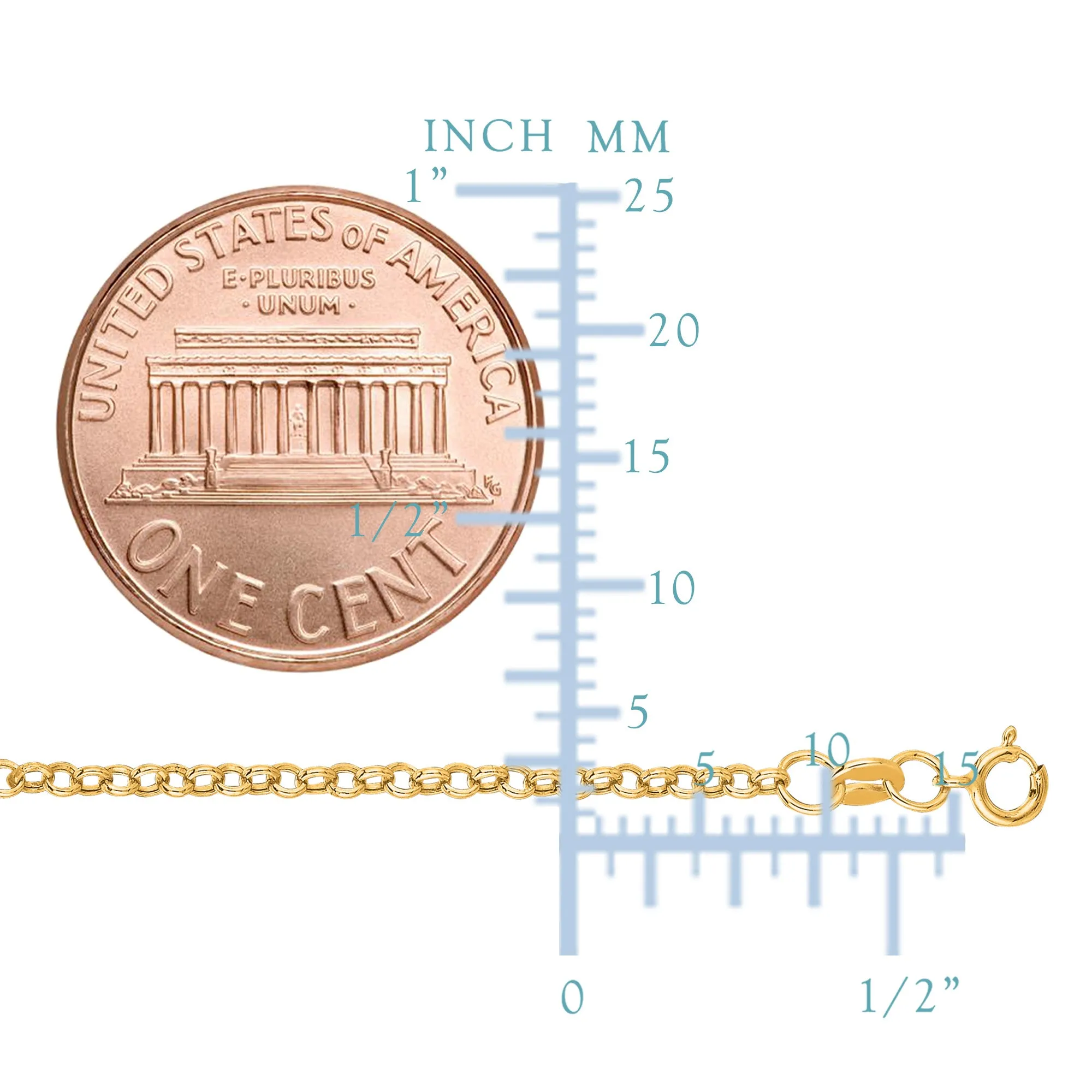 10k Yellow Gold Round Rolo Link Chain Necklace, 1.9mm