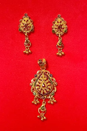 22 KT Gold Designer Multicolor Engraved Pendant Set (D106)