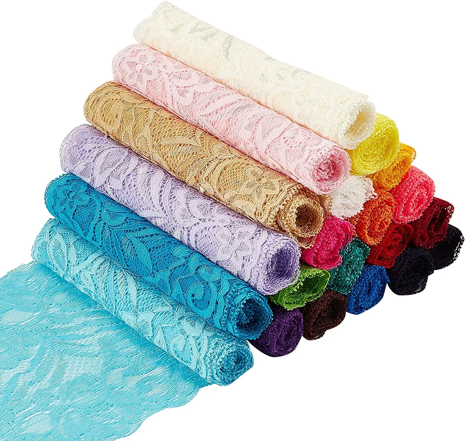 22 Yards 5.9 Wide Fabric Lace Ribbon Elastic Lace Trim for Headbands Garters Wedding Bouquet Making - 22 Colors, 1 Yard Per Color