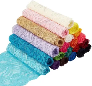22 Yards 5.9 Wide Fabric Lace Ribbon Elastic Lace Trim for Headbands Garters Wedding Bouquet Making - 22 Colors, 1 Yard Per Color