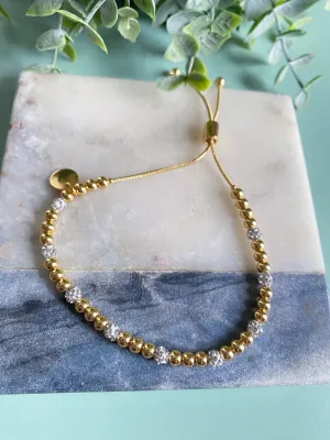 3MM Gold Two Tone Solid & Rhinestone Bead Adjustable Bracelet