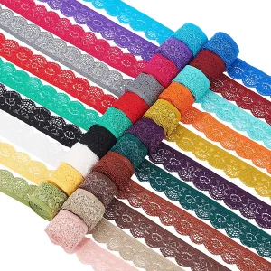 42 Yards 1 Wide Lace Elastic Trim Assorted Color Lace Ribbon Flower Edge Trimming for Sewing Craft Wedding Party Decor Clothes, 2 Yards/Roll