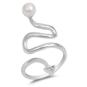 925 Sterling Silver Snake Shaped Ring With Pearl