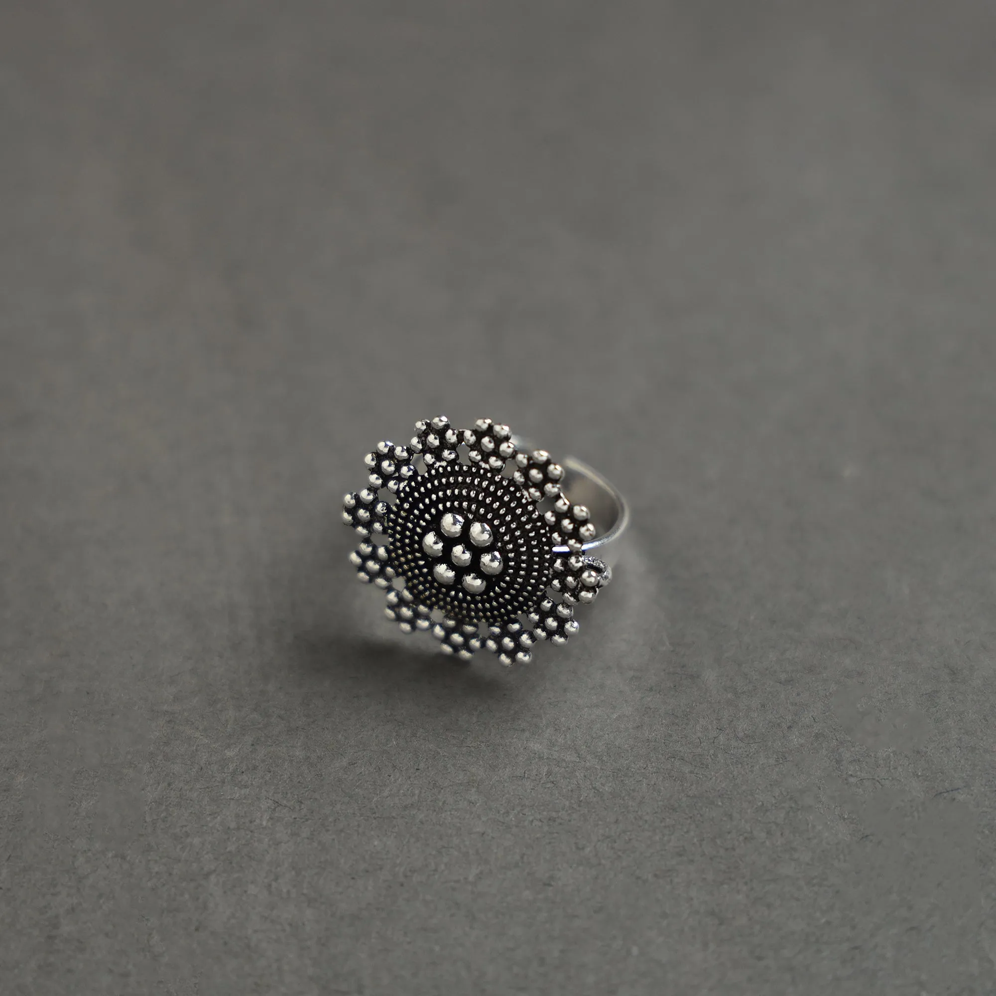 Antique Finish Oxidised White Metal Ring 21