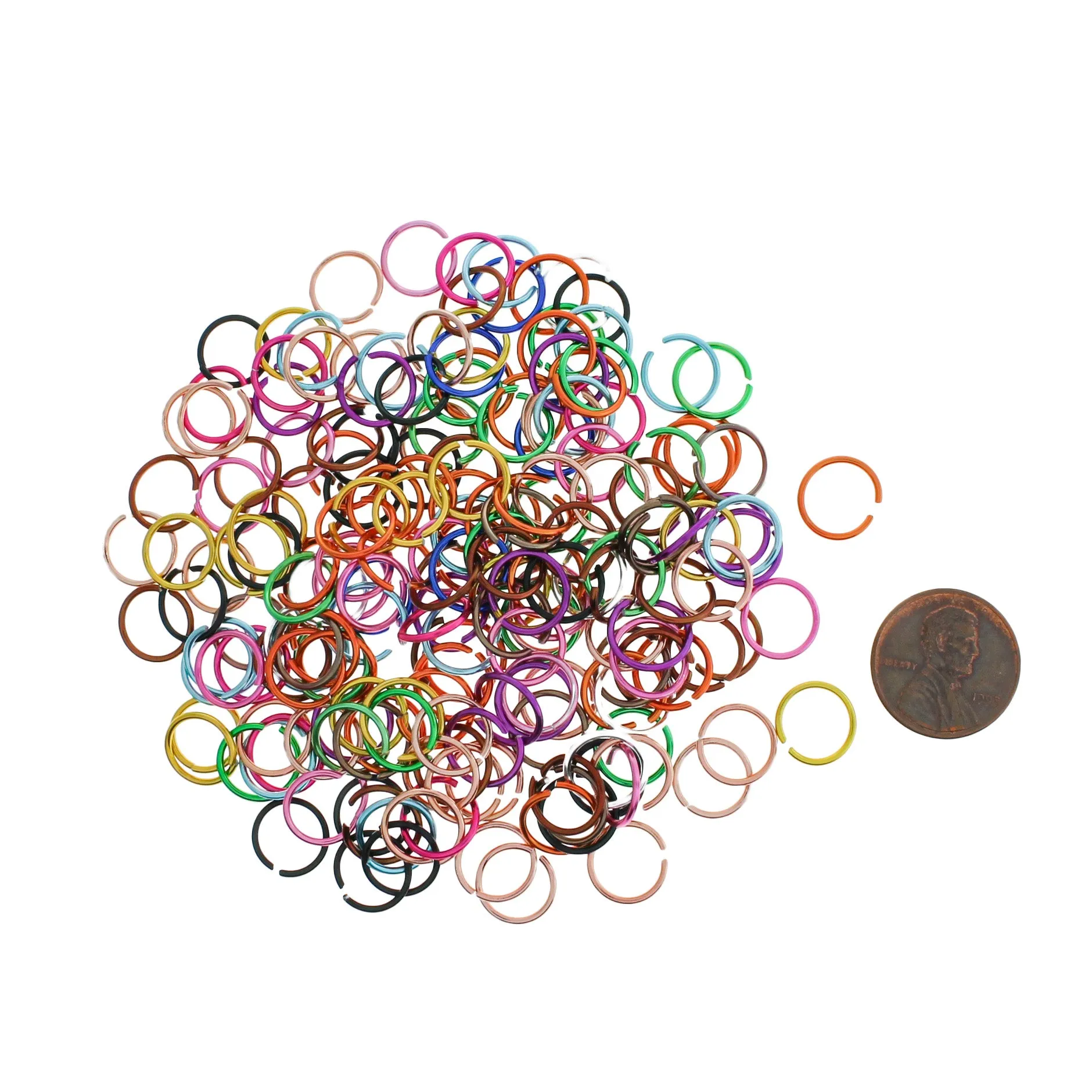 Assorted Rainbow Aluminum Jump Rings 10mm x 1mm - Open 18 Gauge - 200 Rings - J065