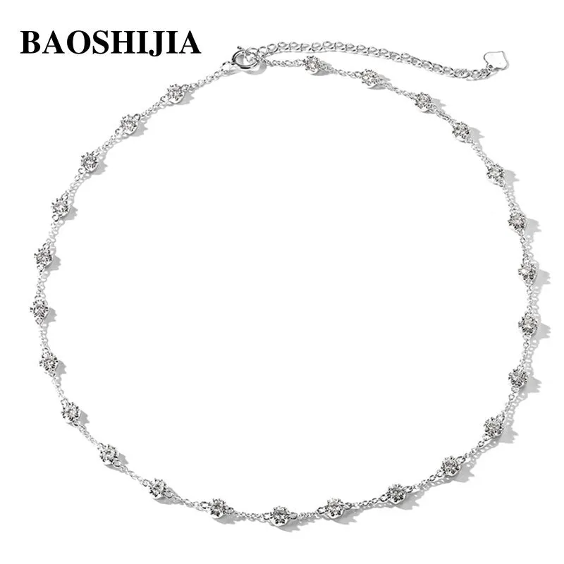 BAOSHIJIA Luxury Natural Diamonds Necklace Anniversary Solid 18k White Gold Women&#39;s Fashion Jewelry Delicated Texture