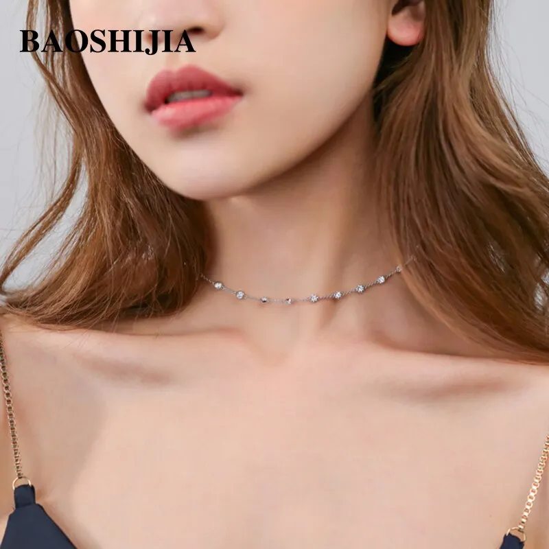 BAOSHIJIA Luxury Natural Diamonds Necklace Anniversary Solid 18k White Gold Women&#39;s Fashion Jewelry Delicated Texture