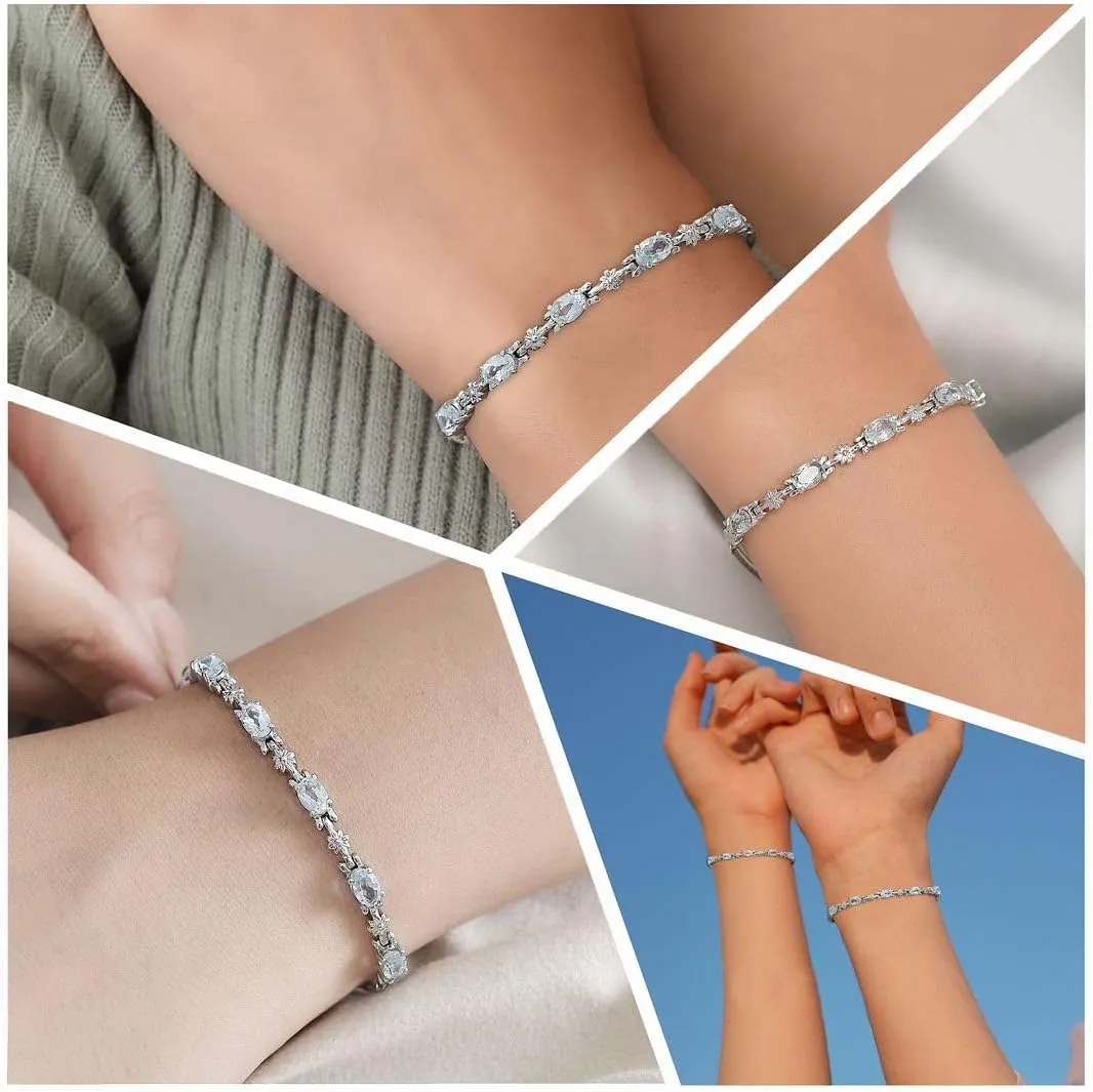 Birthstone Bracelets for Women - Charm Bolo Bracelet Adjustable Engagement Anniversary Wedding Promise Gemstone Jewelry Birthday Gifts