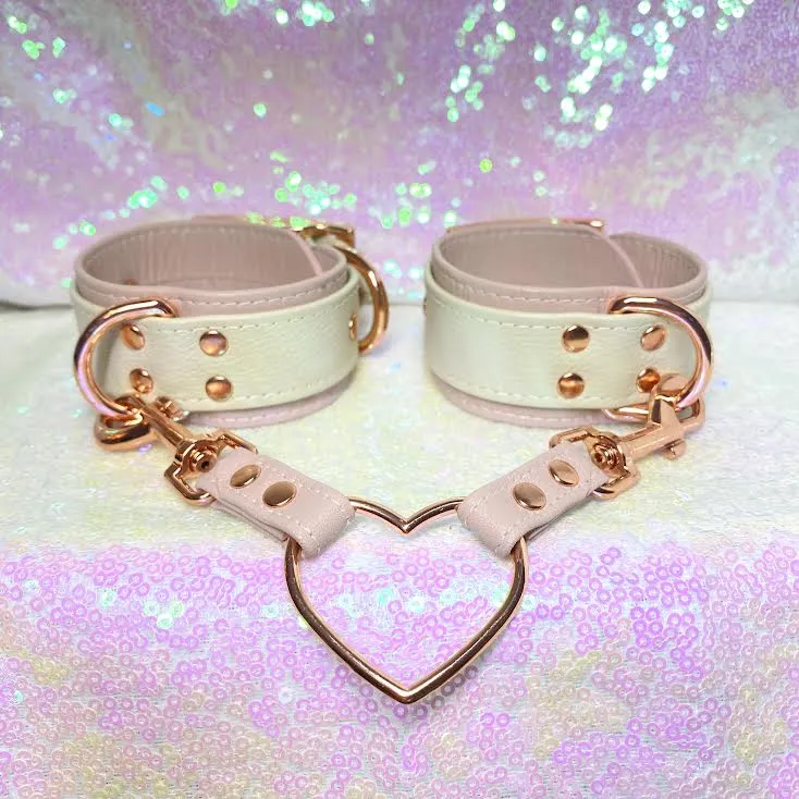 Blush Pink and Cream Leather Bold Cuffs - Limited Edition