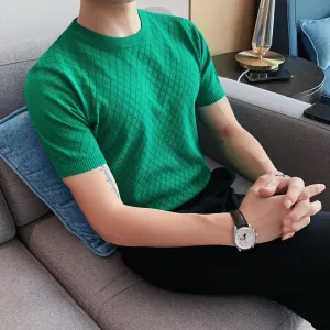 Business Round Neck Plaid Hollow Knit T-Shirt