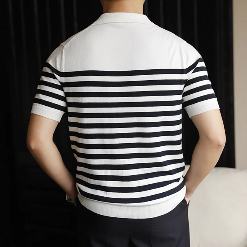 Casual Striped Short Sleeved Polo Shirt