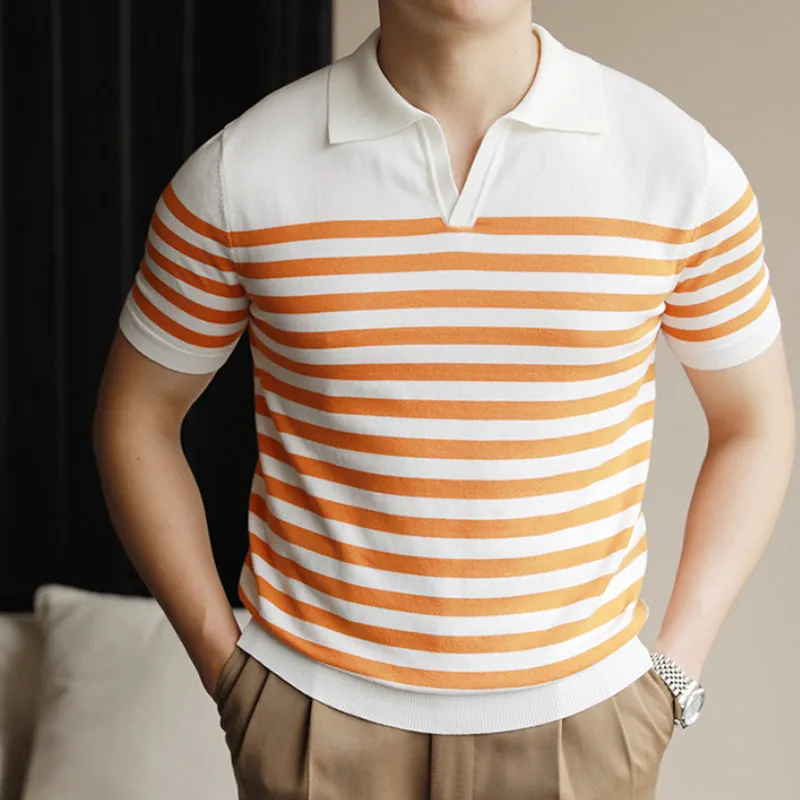 Casual Striped Short Sleeved Polo Shirt