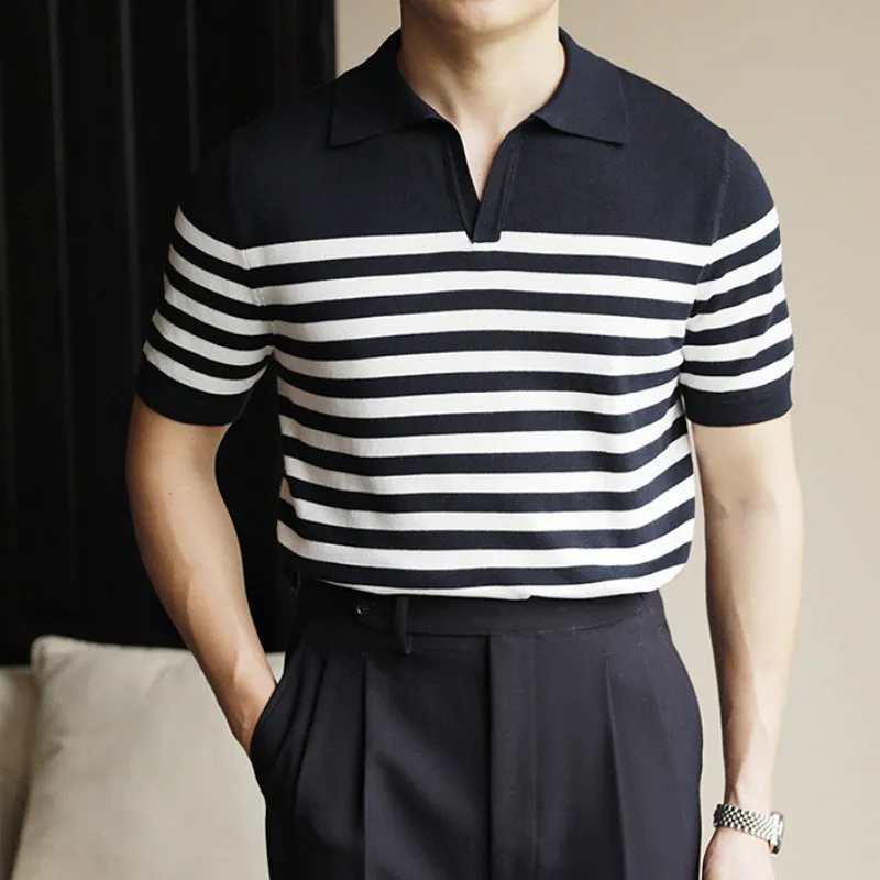 Casual Striped Short Sleeved Polo Shirt