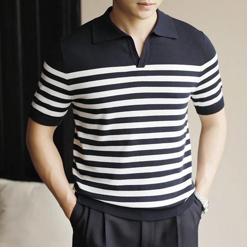 Casual Striped Short Sleeved Polo Shirt