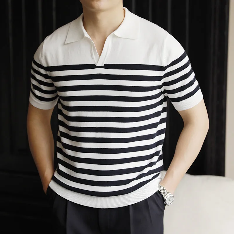 Casual Striped Short Sleeved Polo Shirt