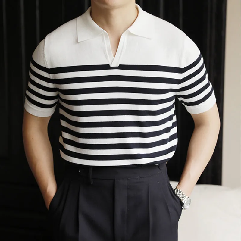 Casual Striped Short Sleeved Polo Shirt