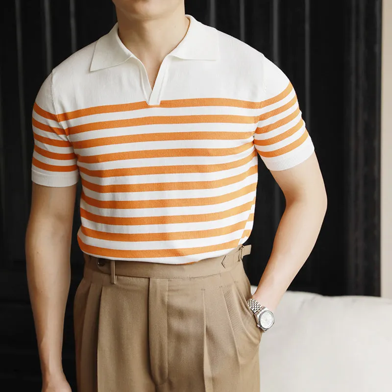 Casual Striped Short Sleeved Polo Shirt