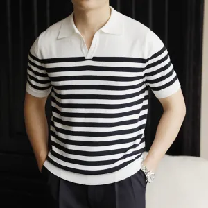 Casual Striped Short Sleeved Polo Shirt