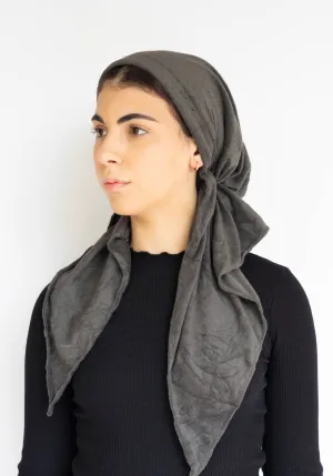 Charcoal Terry Pre Tie Adjustable Head Scarf