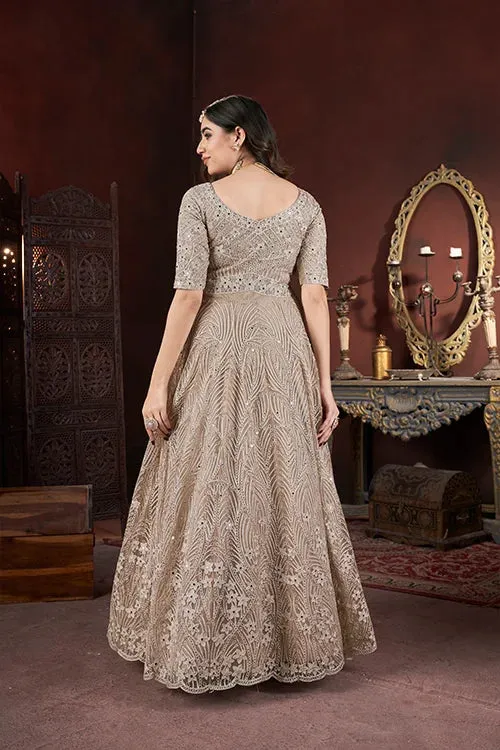 Chiku Color Embroidered Net Fabric Long Gown – Perfect for Festive Occasions