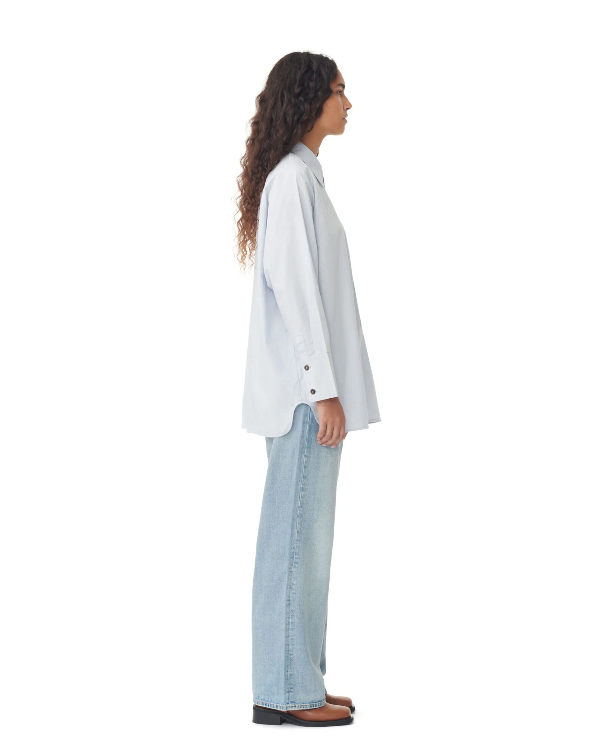 Cotton Poplin Oversize Raglan Shirt - Heather