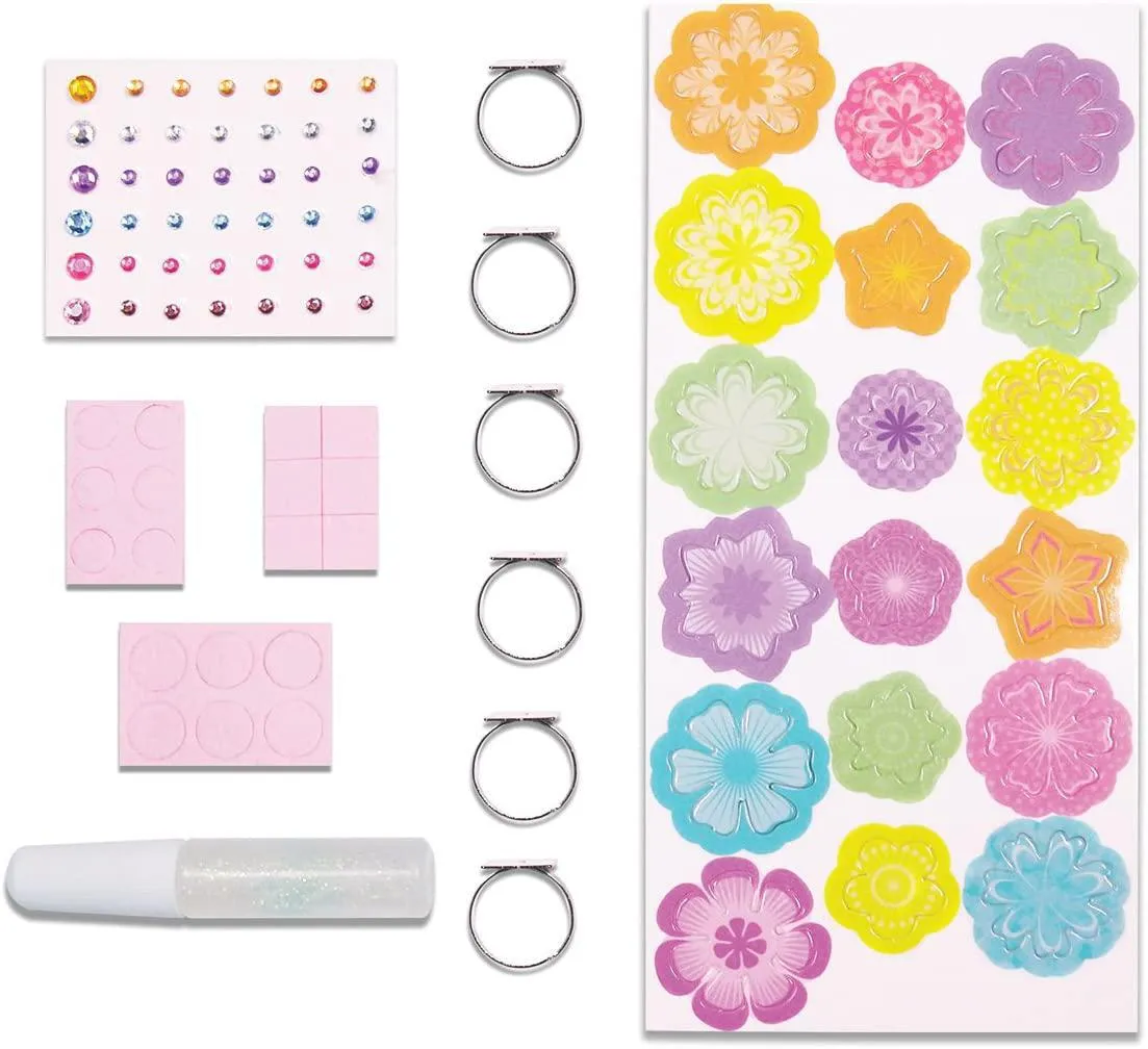 Creativity for Kids Rhinestone Rings Mini Jewelry Making Kit – Makes 6 Flower Rings, Multicolor