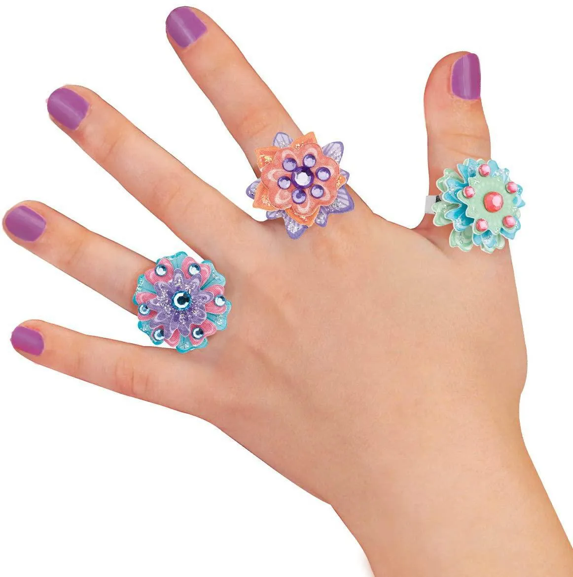 Creativity for Kids Rhinestone Rings Mini Jewelry Making Kit – Makes 6 Flower Rings, Multicolor
