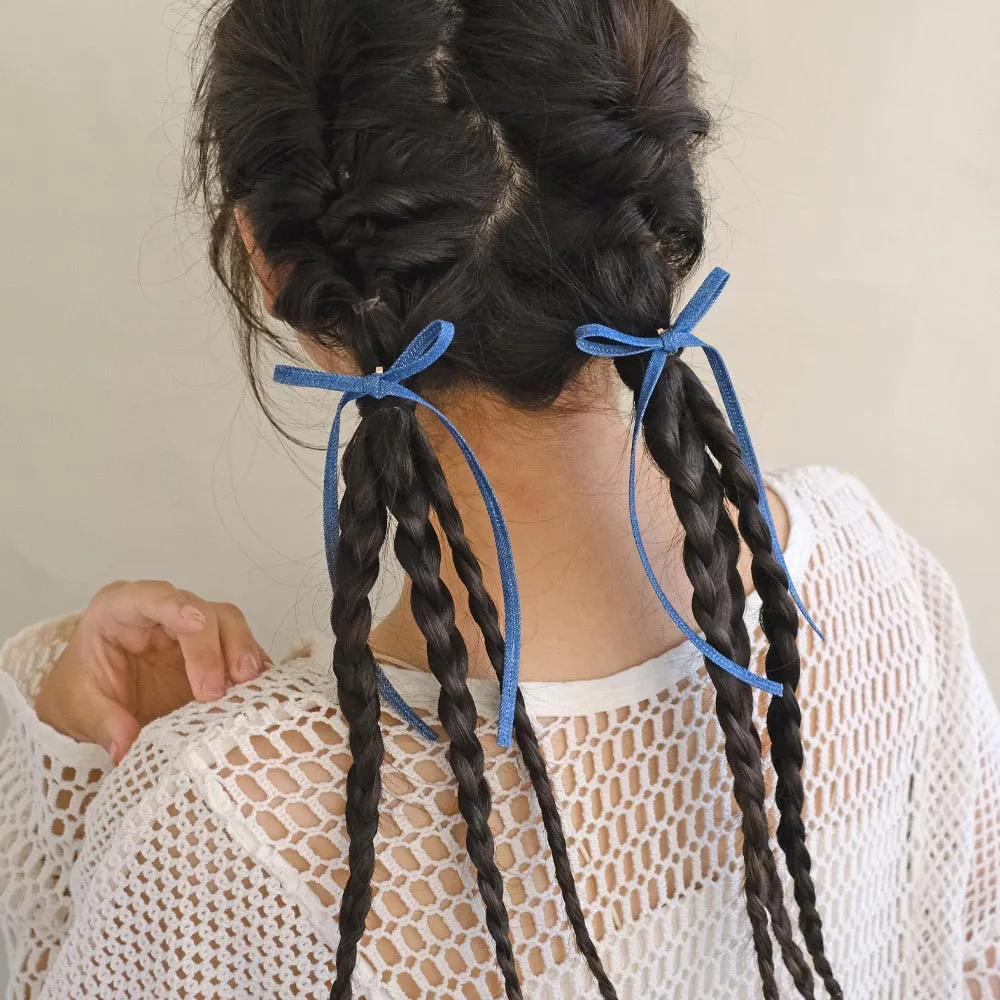 Denim Long Tail Bow Pony Hook