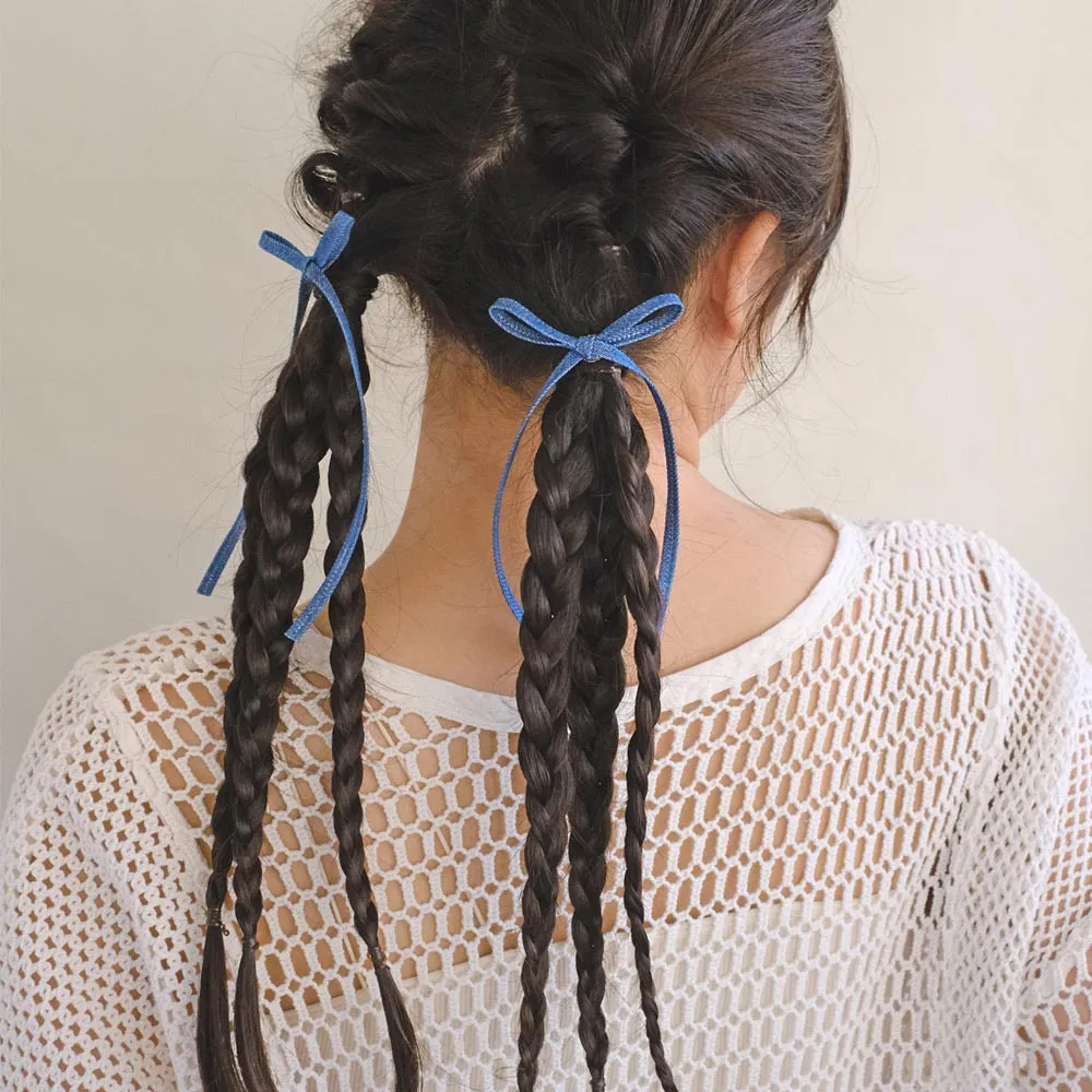Denim Long Tail Bow Pony Hook