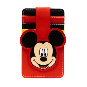 Disney Character Wallet, ID Card Holder, Mickey Mouse Smiling Face, Red, Vegan Leather, 3.0" x 5.0"