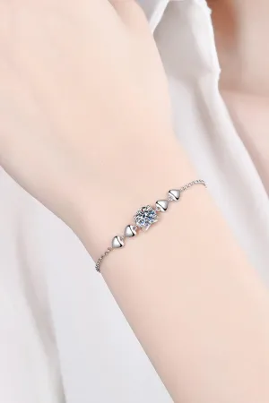 Elegant Heart-Shaped Moissanite Bracelet - Timeless Sterling Silver Beauty