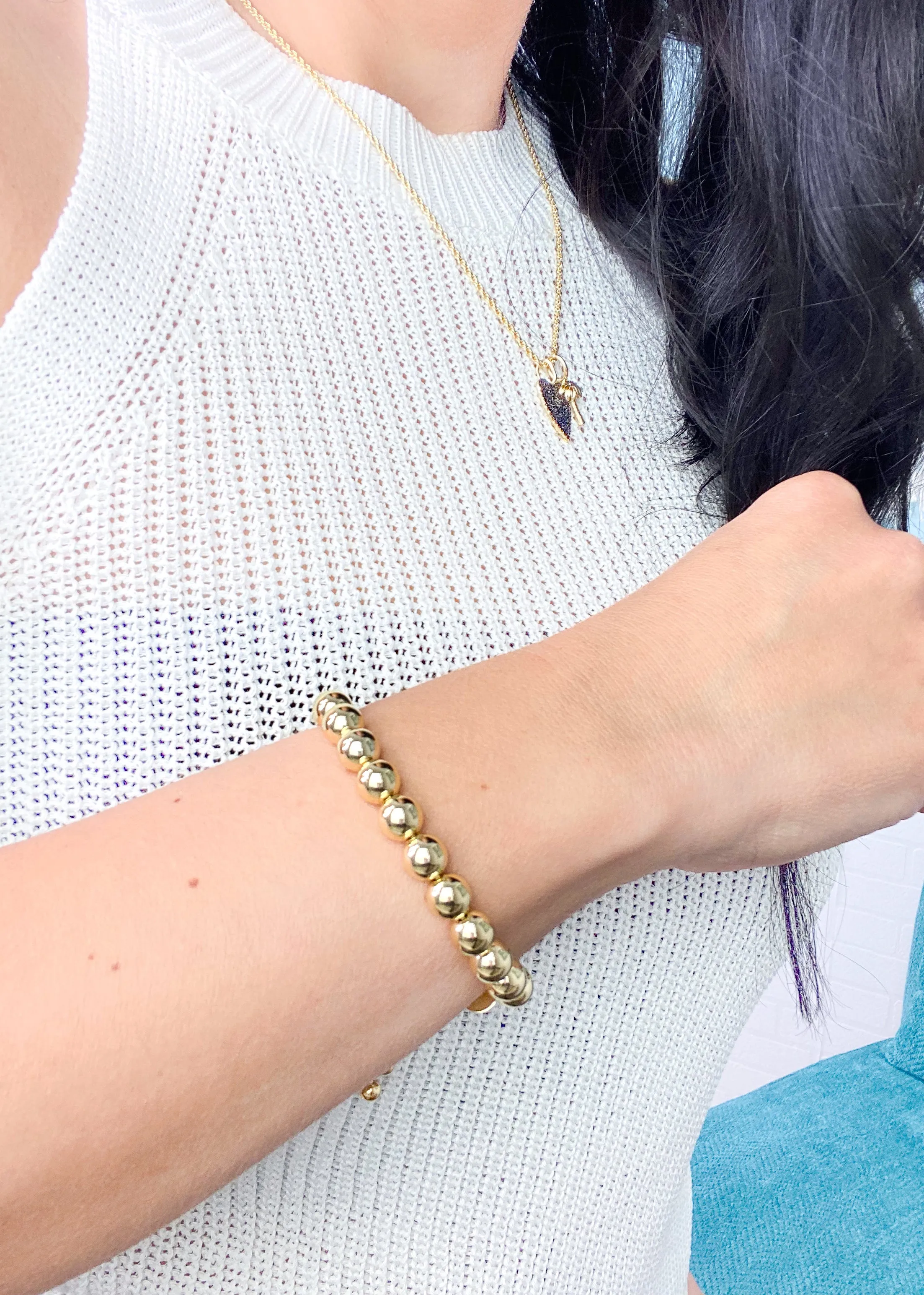 Gold Adjustable Beaded Bracelet- 8mm