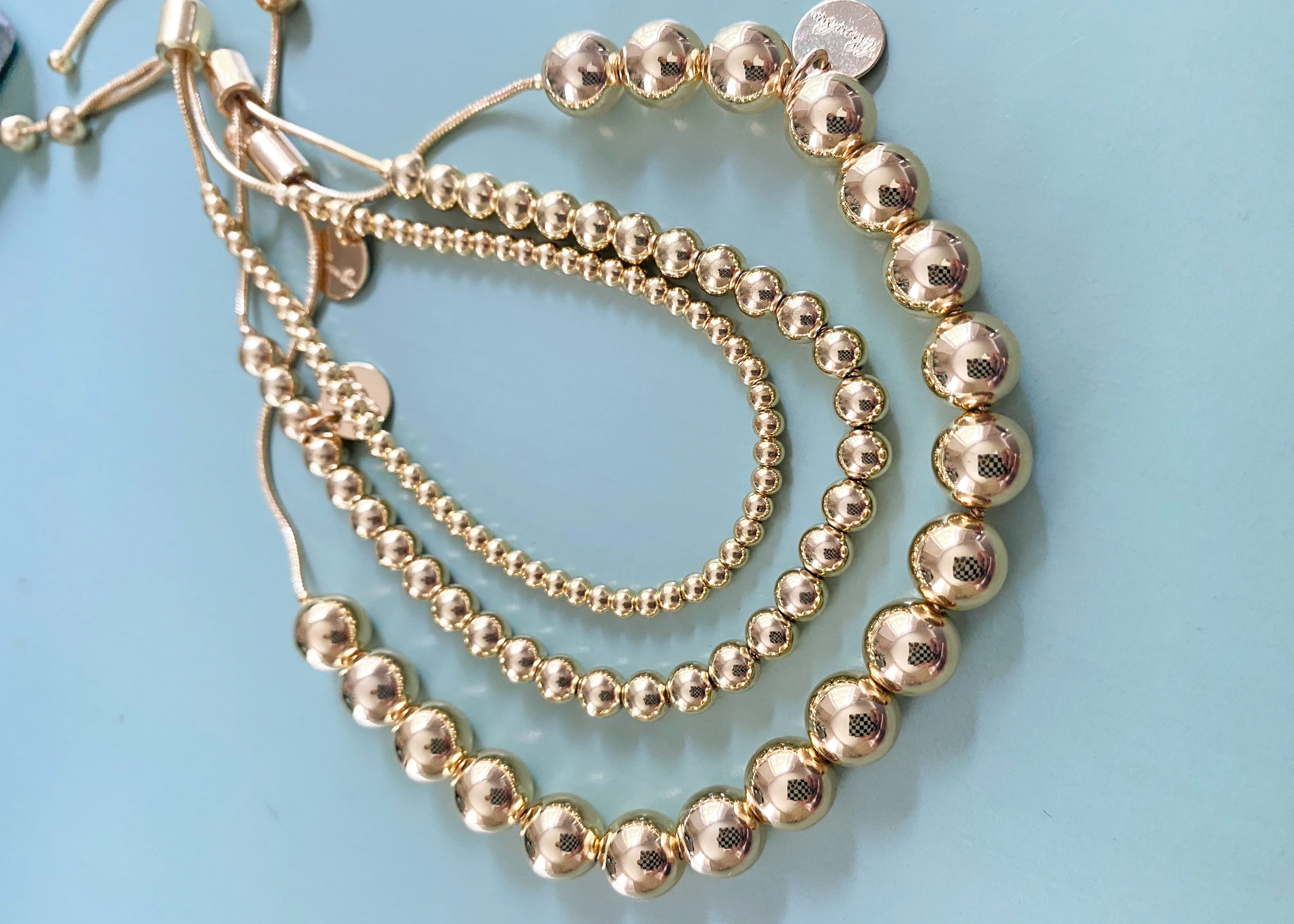 Gold Adjustable Beaded Bracelet- 8mm