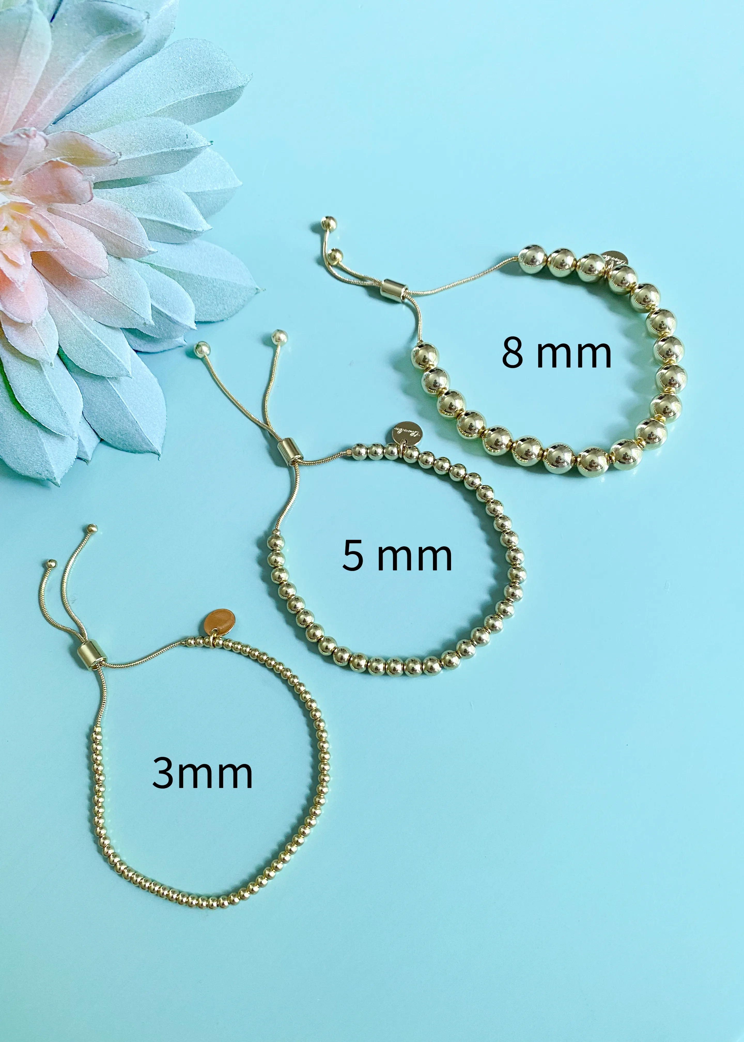 Gold Adjustable Beaded Bracelet- 8mm