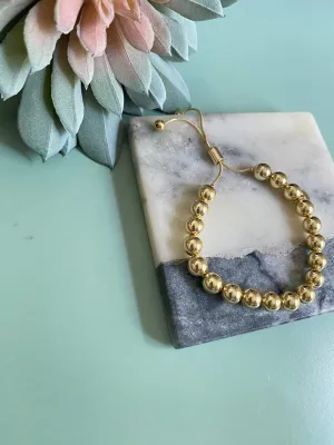 Gold Adjustable Beaded Bracelet- 8mm
