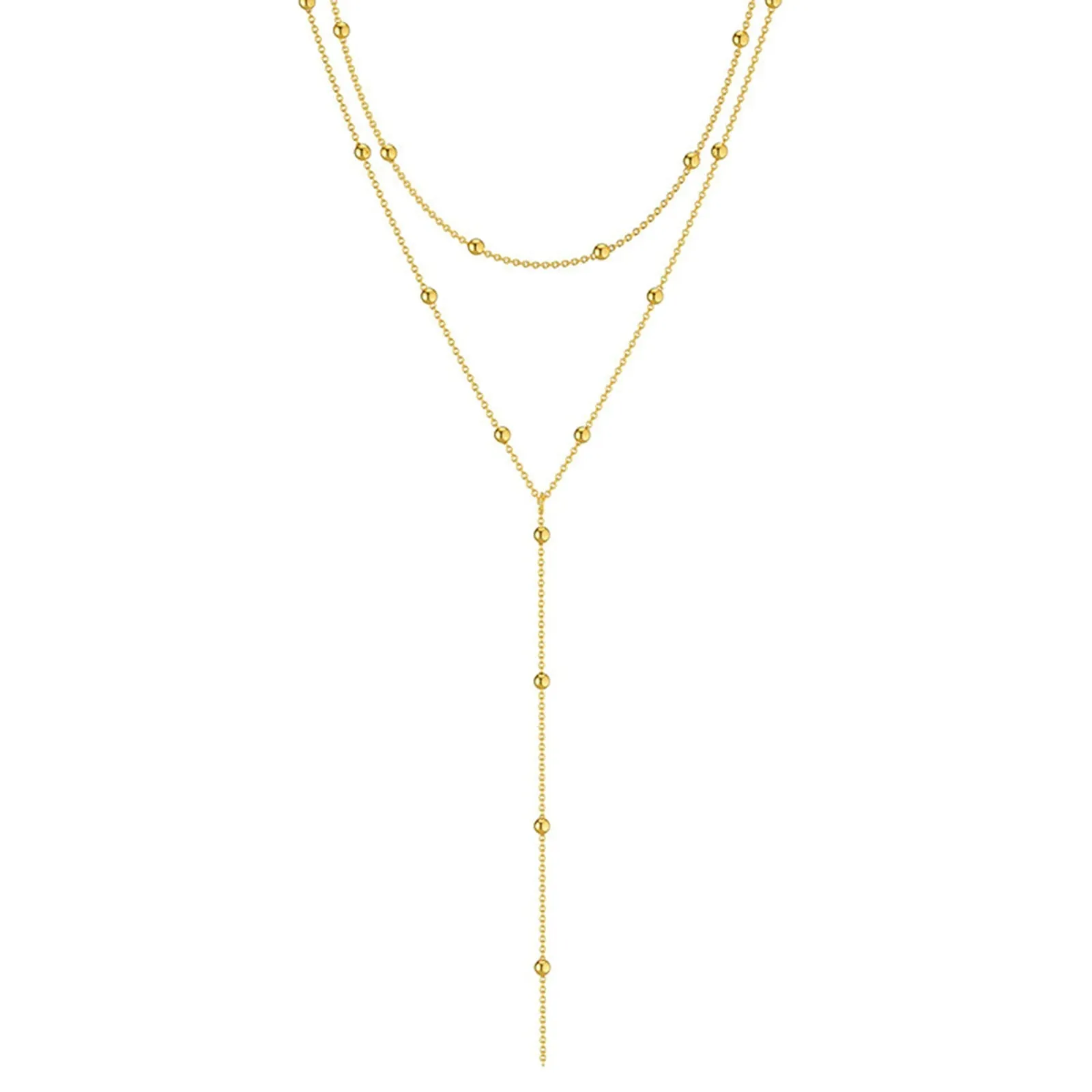 Gold Plated Lariat Necklace for Women, Double Layered Chic