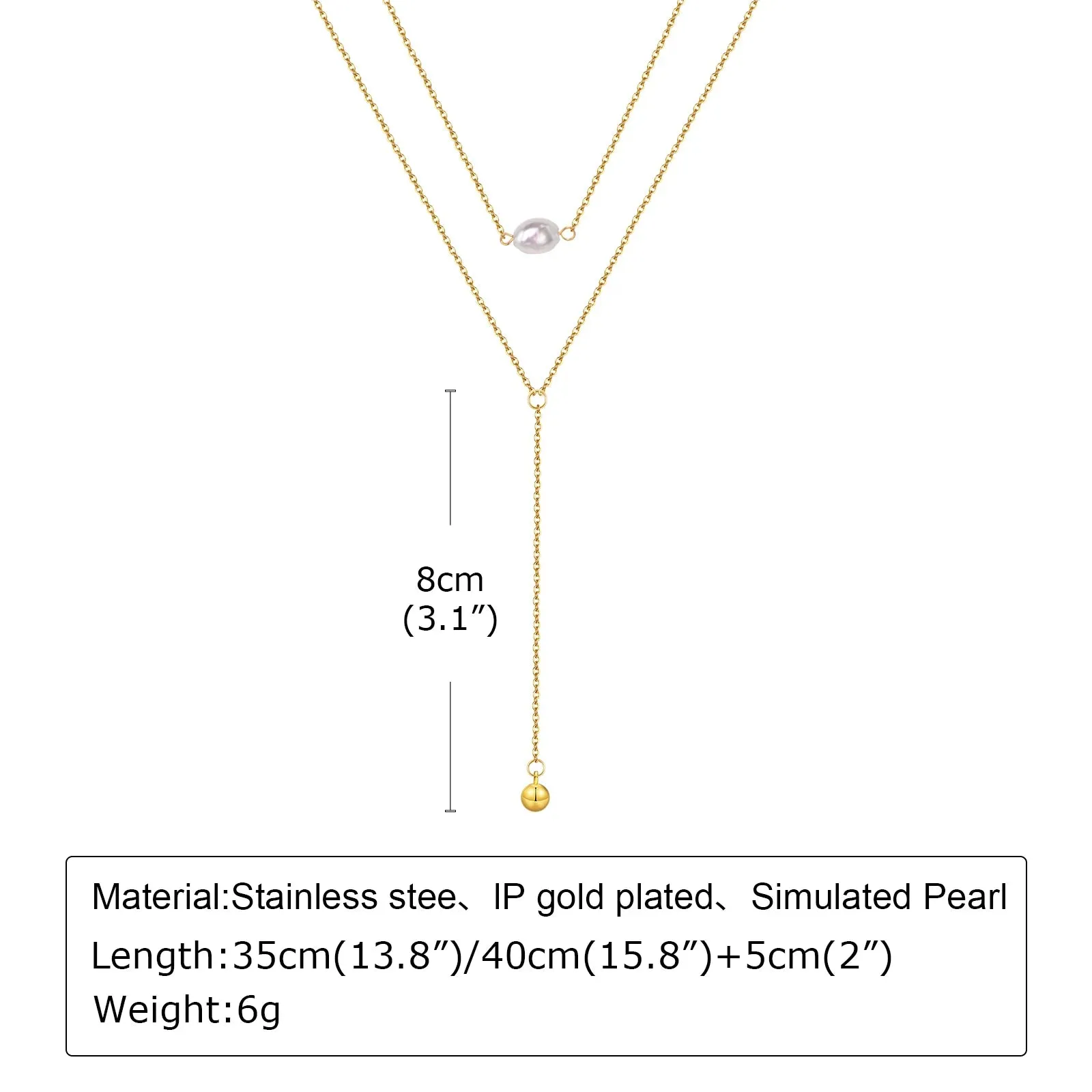 Gold Plated Lariat Necklace for Women, Double Layered Chic