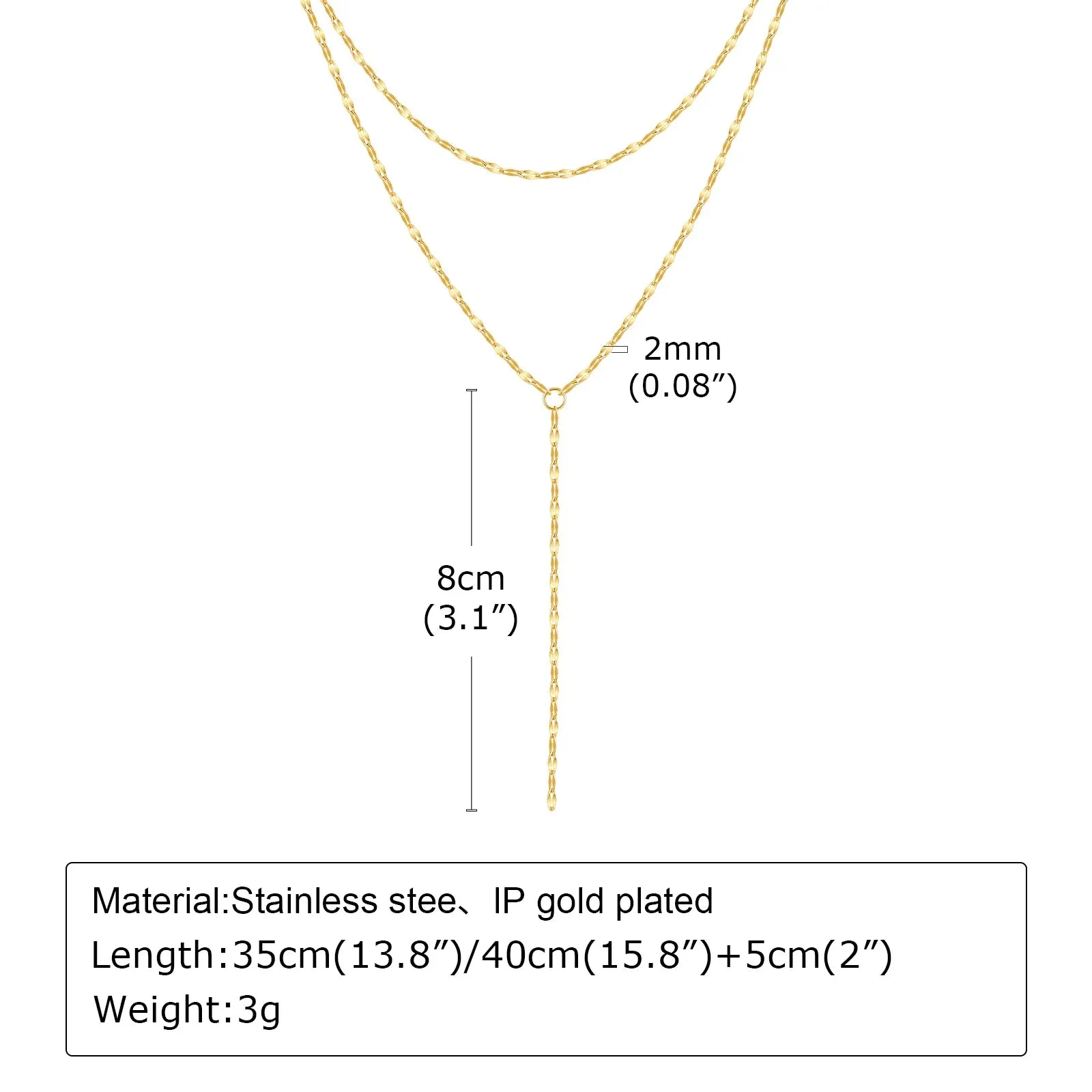 Gold Plated Lariat Necklace for Women, Double Layered Chic