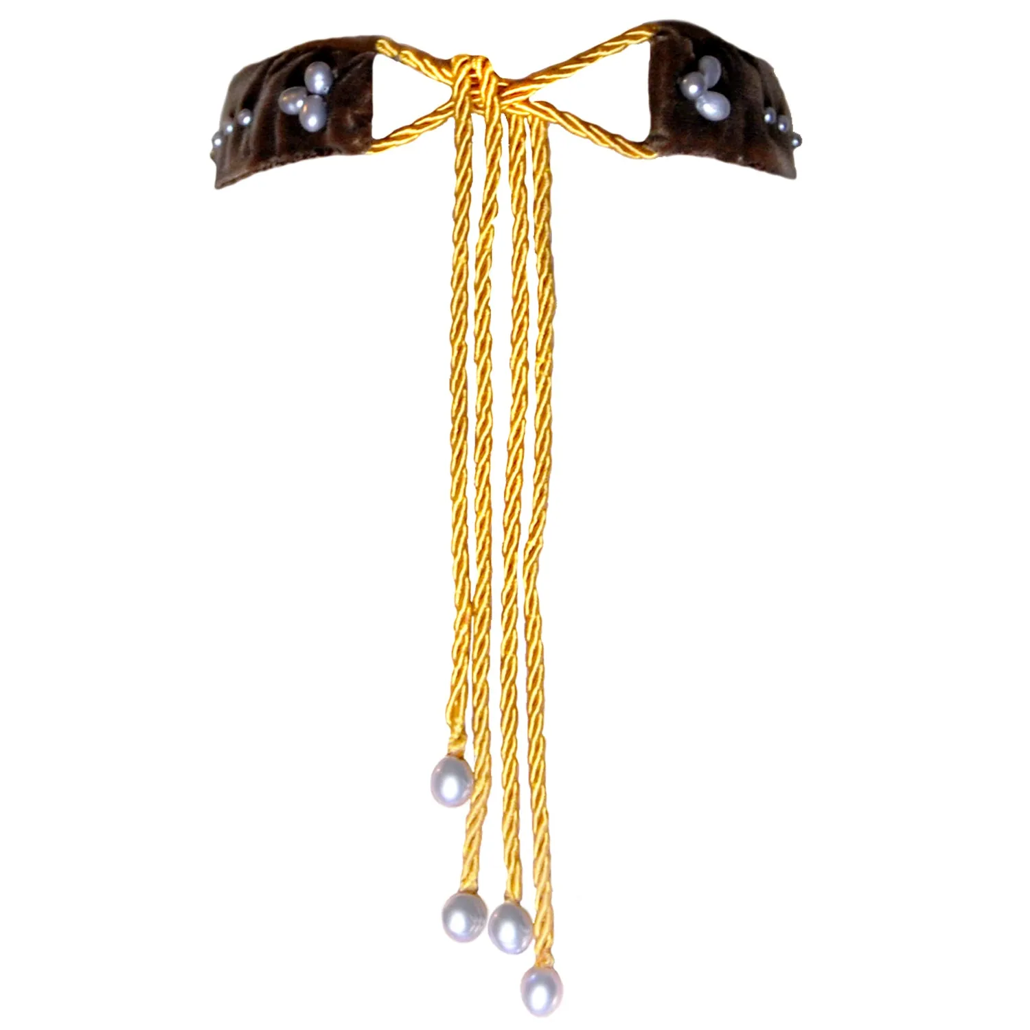 Grey Freshwater Pearl & Olive/Brown Velvet 'Charro' Choker
