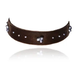 Grey Freshwater Pearl & Olive/Brown Velvet 'Charro' Choker