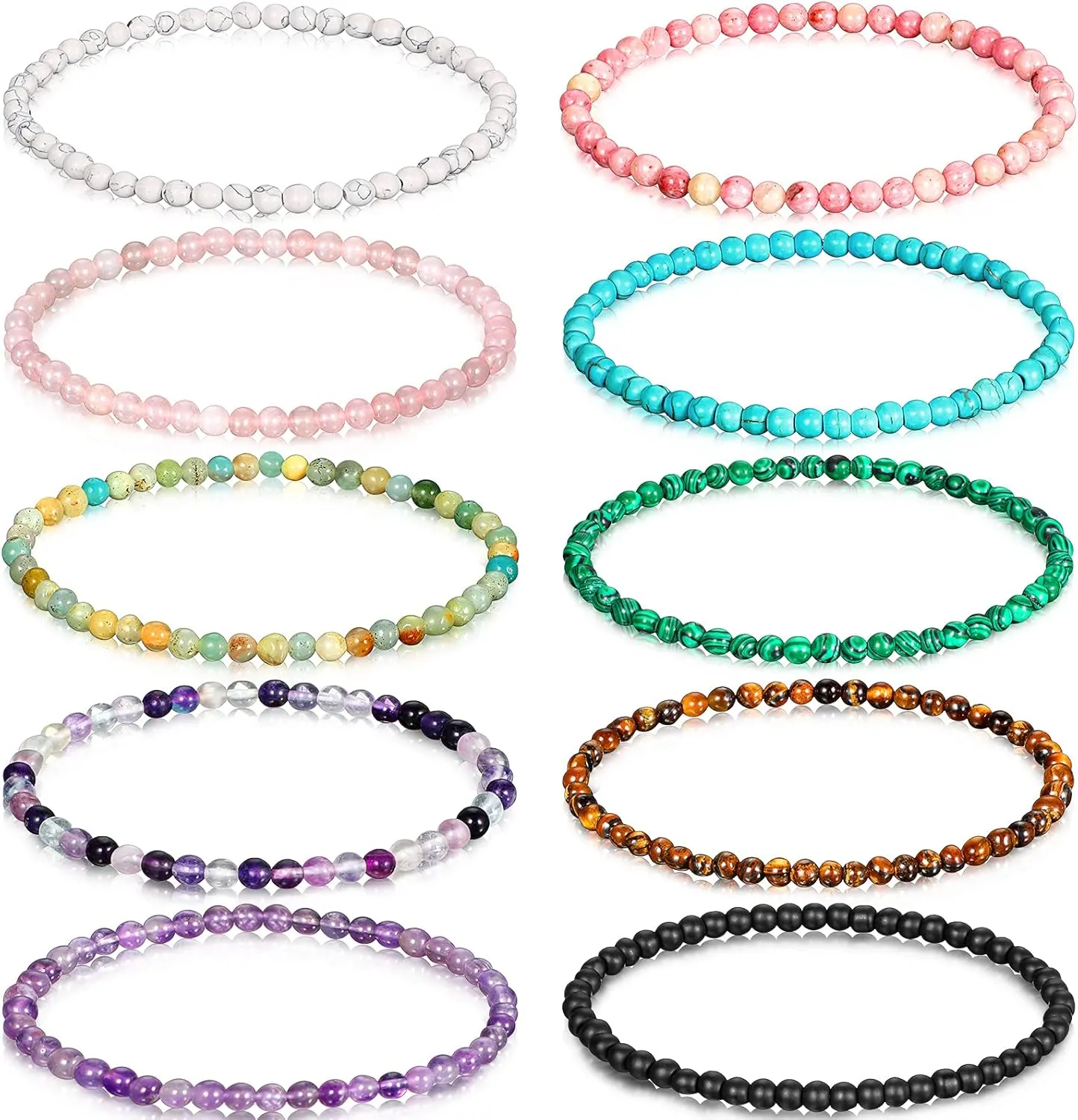 Henoyso 10 Pieces 4mm Mini Gemstone Energy Bracelets Natural Gemstone Handmade Crystal Beaded Power Stretch Bracelet Unisex Couple Bracelets, Turquoise