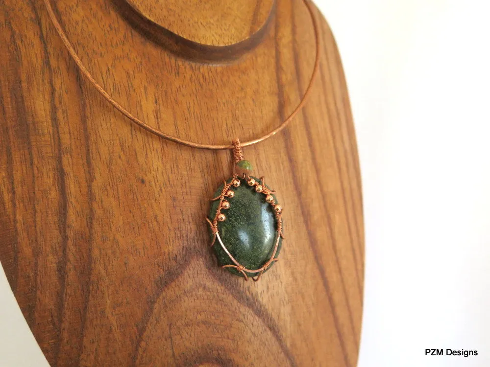 Large Russian Serpentine Pendant Woven in Copper, gift for her