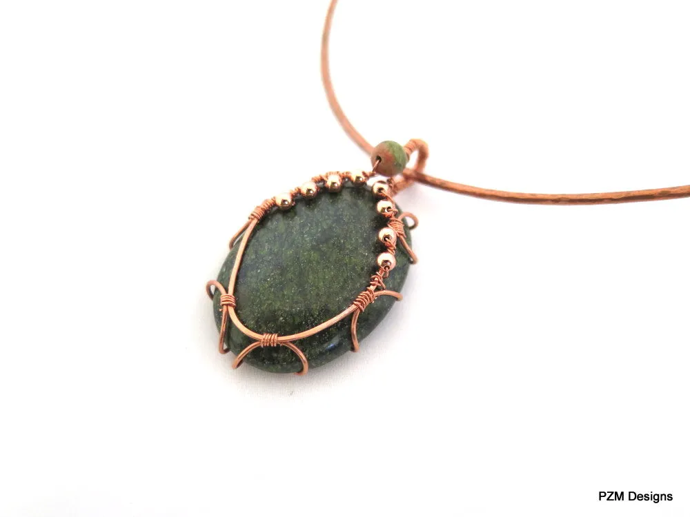 Large Russian Serpentine Pendant Woven in Copper, gift for her