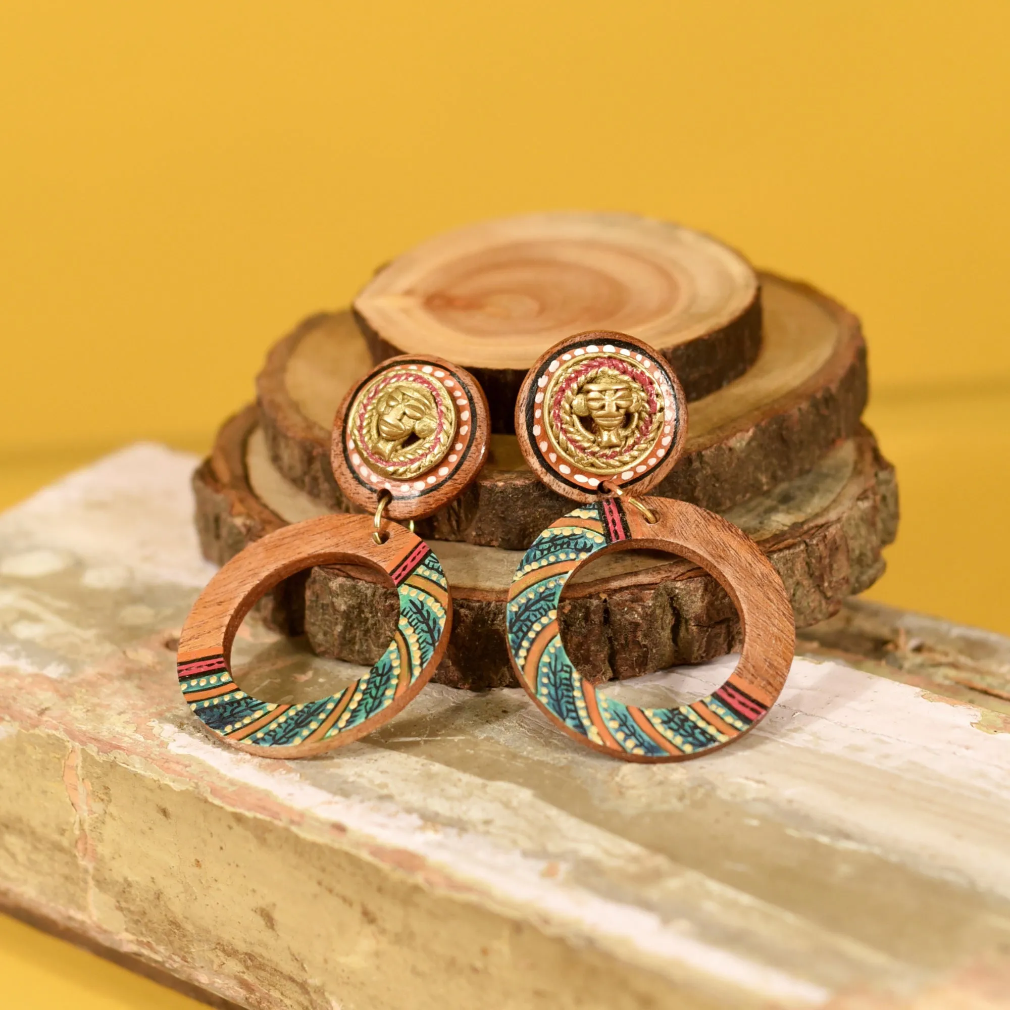 Life's Circle Handcrafted Earrings (Green)