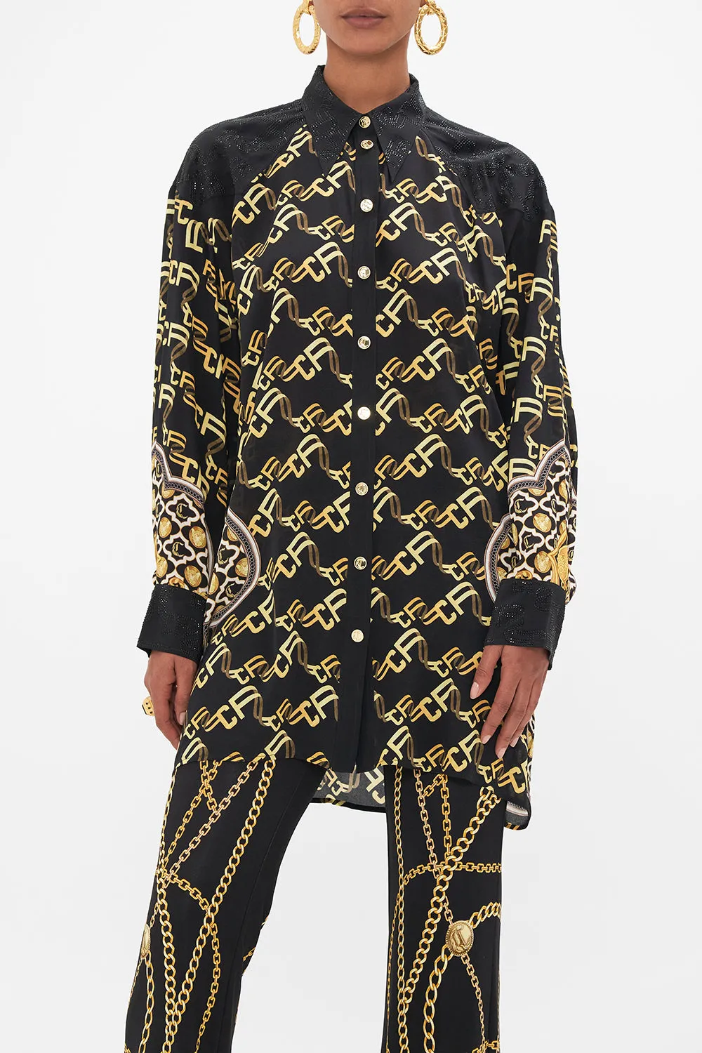 LONG LINE SHIRT WITH YOKE AND BUTTON DETAIL TETHER ME NOT