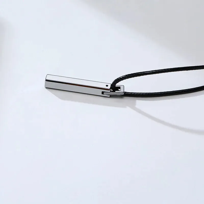 Men Bar Choker Tungsten Carbide Pillar Pendant  with Black Rubber Cord Chain Necklaces