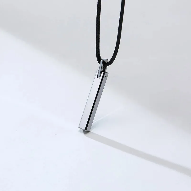 Men Bar Choker Tungsten Carbide Pillar Pendant  with Black Rubber Cord Chain Necklaces