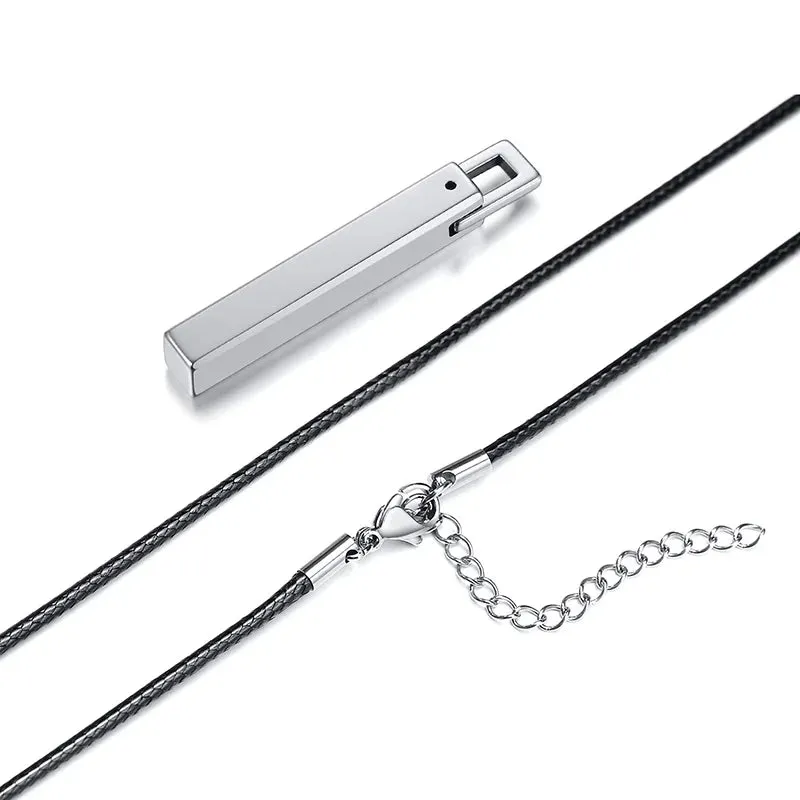 Men Bar Choker Tungsten Carbide Pillar Pendant  with Black Rubber Cord Chain Necklaces