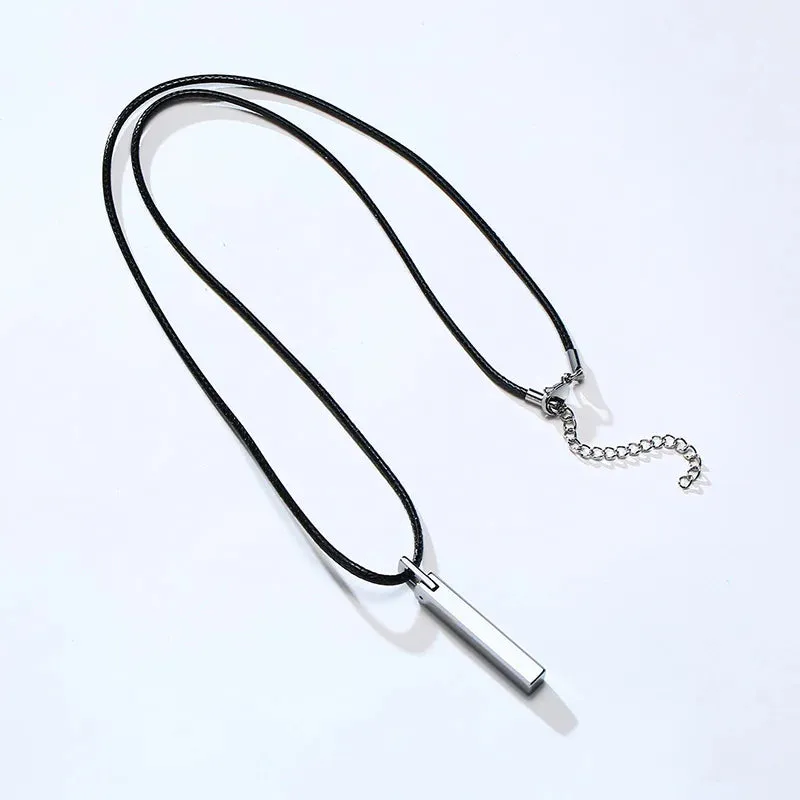 Men Bar Choker Tungsten Carbide Pillar Pendant  with Black Rubber Cord Chain Necklaces